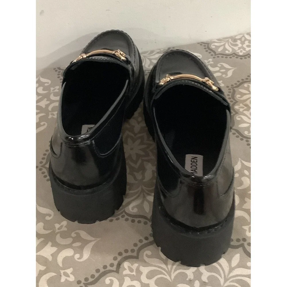 Steve Madden Lando Mens 6.5 M Black Patent Leather Chunky Lug Horsebit Loafers